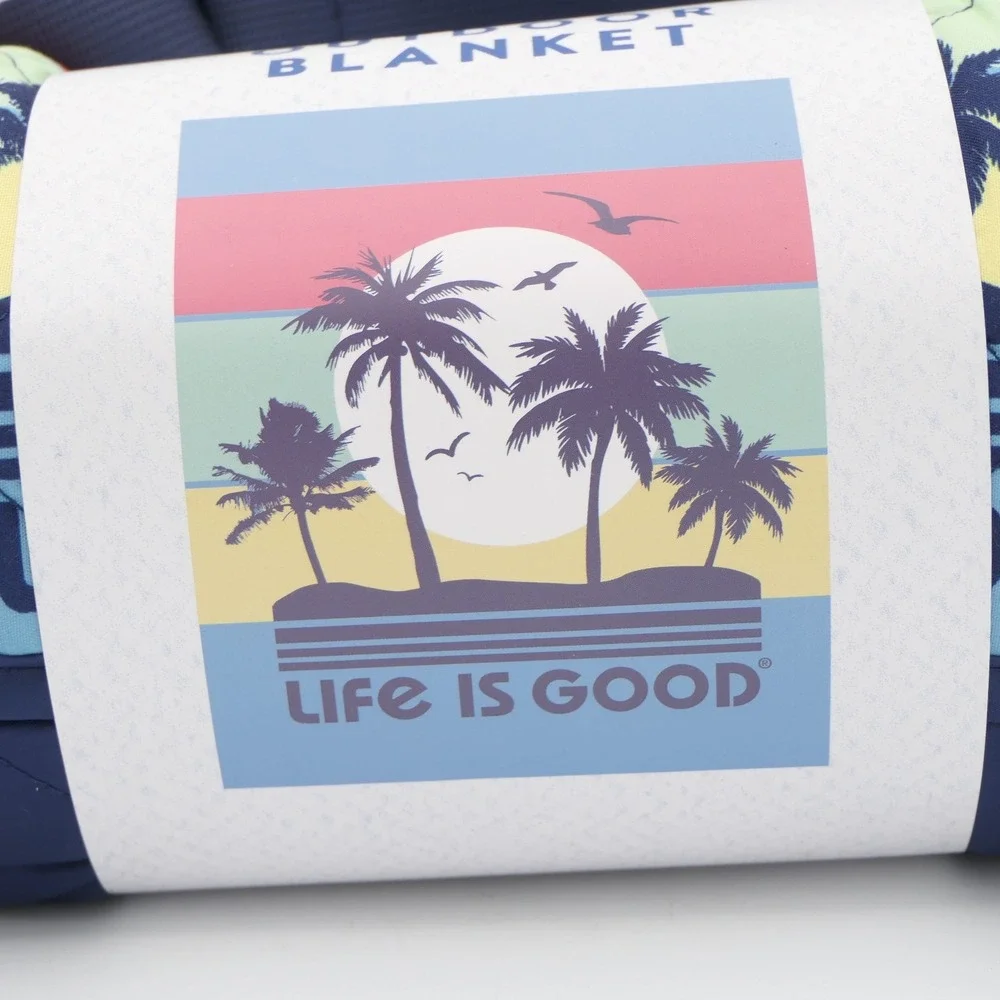 Life Is Good Outdoor Blanket Blue Palm Trees 70